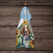 Load image into Gallery viewer, Brittany Spaniel in Sunflowers Kitchen Towel
