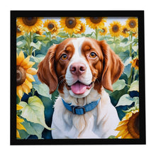 Load image into Gallery viewer, Brittany Spaniel in Sunflowers Framed Metal Print
