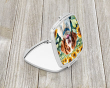 Load image into Gallery viewer, Brittany Spaniel in Sunflowers Compact Mirror – Stylish Purse Mirror with Artistic Covers