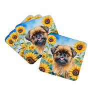 Load image into Gallery viewer, Brussels Griffon in Sunflowers Coasters - Set of 4 Lightweight Foam, Absorbent Drink Coasters