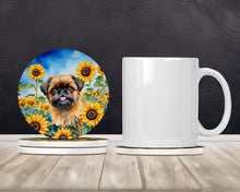 Load image into Gallery viewer, Brussels Griffon in Sunflowers Large Sandstone Coasters Pack of 4