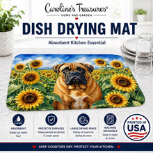 Load image into Gallery viewer, Bullmastiff in Sunflowers Dish Drying Mat Absorbent Dish Drying Mat Pad for Kitchen Counter Dish Drainer Mat for Countertop, 14 x 21", Multicolor