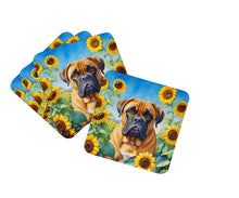 Load image into Gallery viewer, Bullmastiff in Sunflowers Coasters - Set of 4 Lightweight Foam, Absorbent Drink Coasters