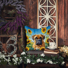 Load image into Gallery viewer, Bullmastiff in Sunflowers Throw Pillow - 14x14 Decorative Pillow – Art for Your Home &amp; Patio