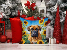 Load image into Gallery viewer, Bullmastiff in Sunflowers Throw Pillow - 14x14 Decorative Pillow – Art for Your Home &amp; Patio