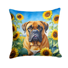 Load image into Gallery viewer, Bullmastiff in Sunflowers Throw Pillow - 14x14 Decorative Pillow – Art for Your Home &amp; Patio
