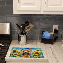 Load image into Gallery viewer, Cairn Terrier in Sunflowers Cutting Board Tempered Glass Kitchen Cutting Surface, Heat Resistant Chopping Board with Non-Slip Feet, Decorative Food Prep &amp; Serving