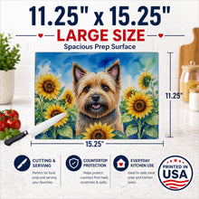 Load image into Gallery viewer, Cairn Terrier in Sunflowers Cutting Board Tempered Glass Kitchen Cutting Surface, Heat Resistant Chopping Board with Non-Slip Feet, Decorative Food Prep &amp; Serving