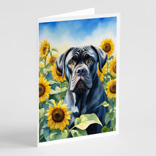 Load image into Gallery viewer, Cane Corso in Sunflowers Greeting Cards - Blank Note Cards – 8-Pack of Artist-Designed Cards with Envelopes