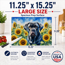 Load image into Gallery viewer, Cane Corso in Sunflowers Cutting Board Tempered Glass Kitchen Cutting Surface, Heat Resistant Chopping Board with Non-Slip Feet, Decorative Food Prep &amp; Serving