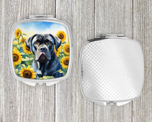 Load image into Gallery viewer, Cane Corso in Sunflowers Compact Mirror – Stylish Purse Mirror with Artistic Covers
