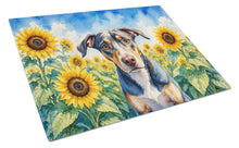 Load image into Gallery viewer, Catahoula in Sunflowers Cutting Board Tempered Glass Kitchen Cutting Surface, Heat Resistant Chopping Board with Non-Slip Feet, Decorative Food Prep &amp; Serving