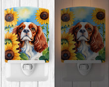 Load image into Gallery viewer, Cavalier Spaniel in Sunflowers Ceramic Night Light