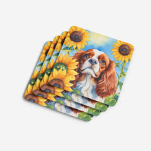 Load image into Gallery viewer, Cavalier Spaniel in Sunflowers Coasters - Set of 4 Lightweight Foam, Absorbent Drink Coasters