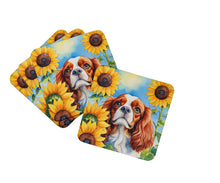 Load image into Gallery viewer, Cavalier Spaniel in Sunflowers Coasters - Set of 4 Lightweight Foam, Absorbent Drink Coasters