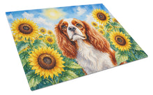 Load image into Gallery viewer, Cavalier Spaniel in Sunflowers Cutting Board Tempered Glass Kitchen Cutting Surface, Heat Resistant Chopping Board with Non-Slip Feet, Decorative Food Prep &amp; Serving