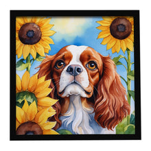 Load image into Gallery viewer, Cavalier Spaniel in Sunflowers Framed Metal Print