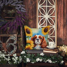 Load image into Gallery viewer, Cavalier Spaniel in Sunflowers Throw Pillow - 14x14 Decorative Pillow – Art for Your Home &amp; Patio