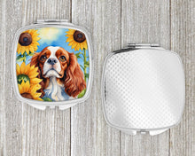 Load image into Gallery viewer, Cavalier Spaniel in Sunflowers Compact Mirror – Stylish Purse Mirror with Artistic Covers