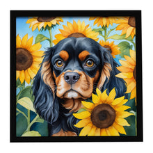 Load image into Gallery viewer, Cavalier Spaniel in Sunflowers Framed Metal Print