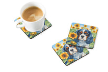 Load image into Gallery viewer, Cavalier Spaniel in Sunflowers Coasters - Set of 4 Lightweight Foam, Absorbent Drink Coasters