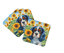 Load image into Gallery viewer, Cavalier Spaniel in Sunflowers Coasters - Set of 4 Lightweight Foam, Absorbent Drink Coasters