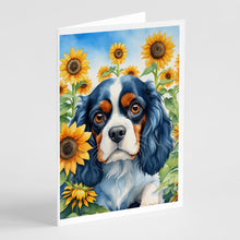 Load image into Gallery viewer, Cavalier Spaniel in Sunflowers Greeting Cards - Blank Note Cards – 8-Pack of Artist-Designed Cards with Envelopes