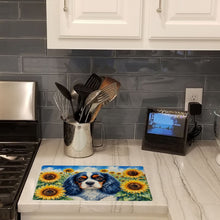 Load image into Gallery viewer, Cavalier Spaniel in Sunflowers Cutting Board Tempered Glass Kitchen Cutting Surface, Heat Resistant Chopping Board with Non-Slip Feet, Decorative Food Prep &amp; Serving