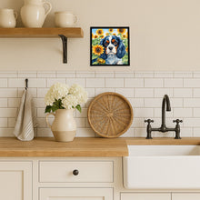 Load image into Gallery viewer, Cavalier Spaniel in Sunflowers Framed Metal Print