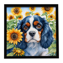 Load image into Gallery viewer, Cavalier Spaniel in Sunflowers Framed Metal Print