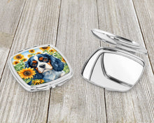 Load image into Gallery viewer, Cavalier Spaniel in Sunflowers Compact Mirror – Stylish Purse Mirror with Artistic Covers