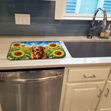 Load image into Gallery viewer, Chesapeake Bay Retriever in Sunflowers Dish Drying Mat Absorbent Dish Drying Mat Pad for Kitchen Counter Dish Drainer Mat for Countertop, 14 x 21", Multicolor
