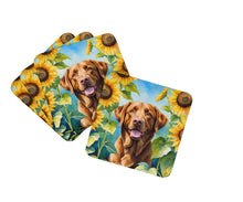 Load image into Gallery viewer, Chesapeake Bay Retriever in Sunflowers Coasters - Set of 4 Lightweight Foam, Absorbent Drink Coasters