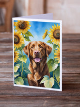 Load image into Gallery viewer, Chesapeake Bay Retriever in Sunflowers Greeting Cards - Blank Note Cards – 8-Pack of Artist-Designed Cards with Envelopes
