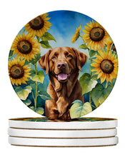 Load image into Gallery viewer, Chesapeake Bay Retriever in Sunflowers Large Sandstone Coasters Pack of 4