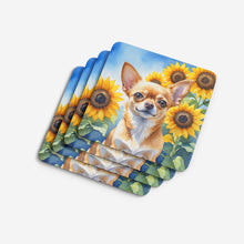 Load image into Gallery viewer, Chihuahua in Sunflowers Coasters - Set of 4 Lightweight Foam, Absorbent Drink Coasters
