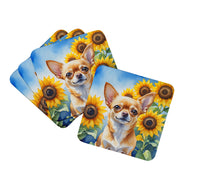 Load image into Gallery viewer, Chihuahua in Sunflowers Coasters - Set of 4 Lightweight Foam, Absorbent Drink Coasters