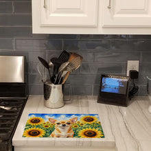 Load image into Gallery viewer, Chihuahua in Sunflowers Cutting Board Tempered Glass Kitchen Cutting Surface, Heat Resistant Chopping Board with Non-Slip Feet, Decorative Food Prep &amp; Serving
