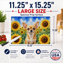 Load image into Gallery viewer, Chihuahua in Sunflowers Cutting Board Tempered Glass Kitchen Cutting Surface, Heat Resistant Chopping Board with Non-Slip Feet, Decorative Food Prep &amp; Serving