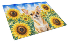 Load image into Gallery viewer, Chihuahua in Sunflowers Cutting Board Tempered Glass Kitchen Cutting Surface, Heat Resistant Chopping Board with Non-Slip Feet, Decorative Food Prep &amp; Serving