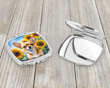 Load image into Gallery viewer, Chihuahua in Sunflowers Compact Mirror – Stylish Purse Mirror with Artistic Covers