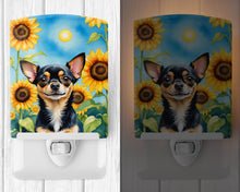 Load image into Gallery viewer, Chihuahua in Sunflowers Ceramic Night Light