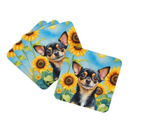 Load image into Gallery viewer, Chihuahua in Sunflowers Coasters - Set of 4 Lightweight Foam, Absorbent Drink Coasters