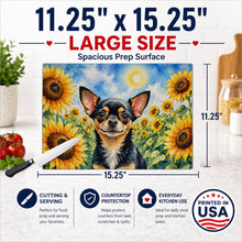 Load image into Gallery viewer, Chihuahua in Sunflowers Cutting Board Tempered Glass Kitchen Cutting Surface, Heat Resistant Chopping Board with Non-Slip Feet, Decorative Food Prep &amp; Serving