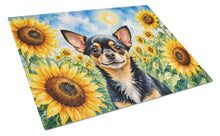 Load image into Gallery viewer, Chihuahua in Sunflowers Cutting Board Tempered Glass Kitchen Cutting Surface, Heat Resistant Chopping Board with Non-Slip Feet, Decorative Food Prep &amp; Serving