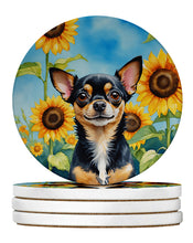 Load image into Gallery viewer, Chihuahua in Sunflowers Large Sandstone Coasters Pack of 4