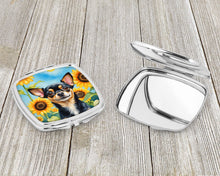Load image into Gallery viewer, Chihuahua in Sunflowers Compact Mirror – Stylish Purse Mirror with Artistic Covers