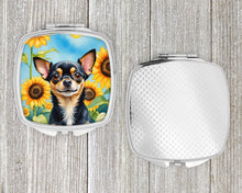 Load image into Gallery viewer, Chihuahua in Sunflowers Compact Mirror – Stylish Purse Mirror with Artistic Covers