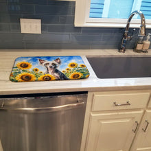 Load image into Gallery viewer, Chinese Crested in Sunflowers Dish Drying Mat Absorbent Dish Drying Mat Pad for Kitchen Counter Dish Drainer Mat for Countertop, 14 x 21", Multicolor