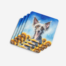 Load image into Gallery viewer, Chinese Crested in Sunflowers Coasters - Set of 4 Lightweight Foam, Absorbent Drink Coasters